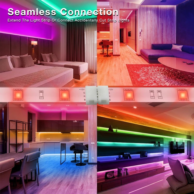 DAYBETTER 20 Pcs 4 Pin Led Light Connectors, 10mm Wide Led Connectors Unwired Gapless Solderless Adapter Clips for SMD 5050 RGB Multicolor Strip Lights, Strip Connectors for DIY - Image 4